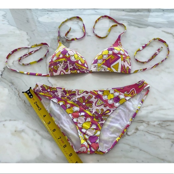 EMILIO PUCCI PINK YELLOW WHITE PRINT BIKINI IT 42 / US 8 - Picture 7 of 12